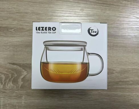 Glass Tea Infuser Cup with Filter and Lids, Borosilicate Glass Tea Mugs with Strainer for Blooming Tea & Loose Leaf Tea, Steeping Tea Cup Gift Kit, Lead-free, Microwave Safe, 14oz in Kuwait
