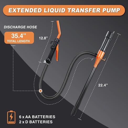 Portable Power Battery Pump, Portable Transfer Pump, Battery Powered, for Transferring Gasoline, Fuel Oil, Diesel and Water, 2.2 GPM, Manual Fuel Pump, Multi-Purpose Siphon Fuel Transfer Pump (Orange) in Saudi Arabia