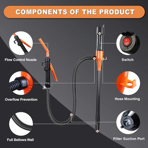 Portable Power Battery Pump, Portable Transfer Pump, Battery Powered, for Transferring Gasoline, Fuel Oil, Diesel and Water, 2.2 GPM, Manual Fuel Pump, Multi-Purpose Siphon Fuel Transfer Pump (Orange) in Saudi Arabia