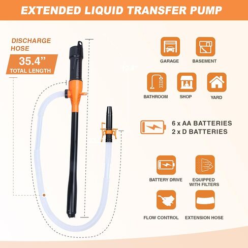 Portable Power Battery Pump, Portable Transfer Pump, Battery Powered, for Transferring Gasoline, Fuel Oil, Diesel and Water, 2.2 GPM, Manual Fuel Pump, Multi-Purpose Siphon Fuel Transfer Pump (Orange) in Saudi Arabia