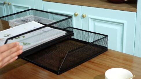 Hicarer 2 قطعة صينية رسائل معدنية سوداء قابلة للتكديس صينية مكتب واحدة سلكية منظم مكتب تحميل أمامي ملف حامل ورق لمكتب سطح المكتب والمكتب المنزلي والفصول المدرسية، 12.8 × 9.84 × 2.95 بوصة in Kuwait