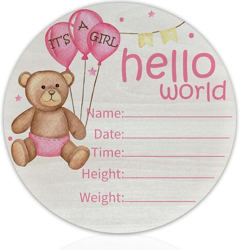 Baby Announcement Sign for Newborn Boys or Girls, Hello World Newborn Sign, Nursery Wall Decor, Baby Name Sign, Hot Air Balloon Theme Birch Wood 6 inch Circle Board Birth Stat Sign in Saudi Arabia