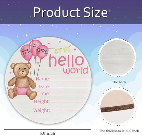 Baby Announcement Sign for Newborn Boys or Girls, Hello World Newborn Sign, Nursery Wall Decor, Baby Name Sign, Hot Air Balloon Theme Birch Wood 6 inch Circle Board Birth Stat Sign in Saudi Arabia
