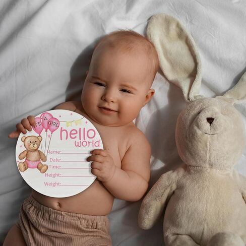 Baby Announcement Sign for Newborn Boys or Girls, Hello World Newborn Sign, Nursery Wall Decor, Baby Name Sign, Hot Air Balloon Theme Birch Wood 6 inch Circle Board Birth Stat Sign in Saudi Arabia
