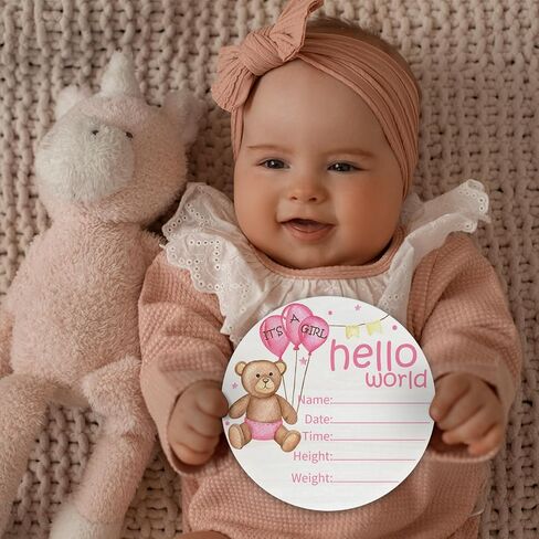 Baby Announcement Sign for Newborn Boys or Girls, Hello World Newborn Sign, Nursery Wall Decor, Baby Name Sign, Hot Air Balloon Theme Birch Wood 6 inch Circle Board Birth Stat Sign in Saudi Arabia
