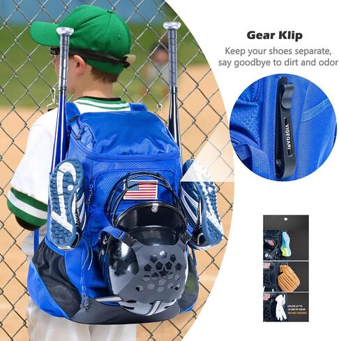 VIGEGARI | Baseball Bag Softball Bat Bag, Double-layer Baseball Backpack Adult with Gear Klip To Hold Baseball Glove, Baseball Essential Gear, Youth Baseball Bag for Boys, Girls, Baseball Accessories in Kuwait
