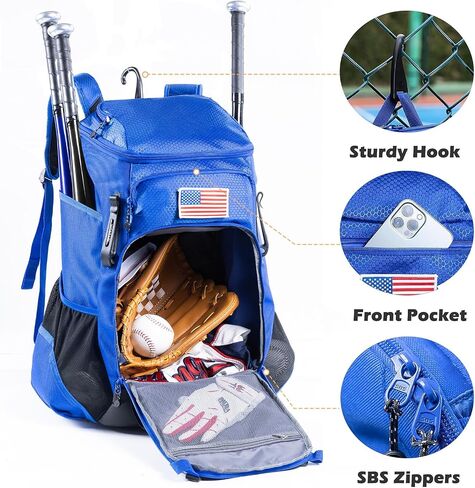VIGEGARI | Baseball Bag Softball Bat Bag, Double-layer Baseball Backpack Adult with Gear Klip To Hold Baseball Glove, Baseball Essential Gear, Youth Baseball Bag for Boys, Girls, Baseball Accessories in Kuwait