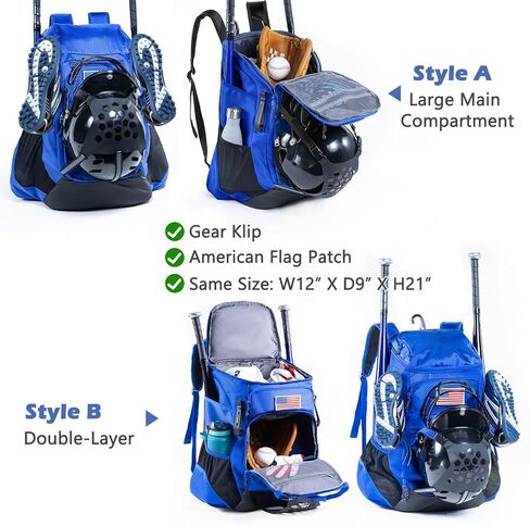 VIGEGARI | Baseball Bag Softball Bat Bag, Double-layer Baseball Backpack Adult with Gear Klip To Hold Baseball Glove, Baseball Essential Gear, Youth Baseball Bag for Boys, Girls, Baseball Accessories in Kuwait