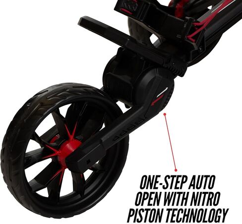 عربة دفع جولف باج بوي نيترون ذات 3 عجلات، سهلة الفتح والطي بخطوة واحدة، وحدة تحكم لبطاقة الأداء، حامل مشروبات، حامل جهاز محمول، فرامل انتظار مثبتة على المقبض in Kuwait