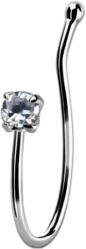 iJewelry2 من الفضة الإسترليني للشفاه والأنف غير المثقوبة، حلقة على شكل عظمة دائرية ملونة من CZ in Kuwait