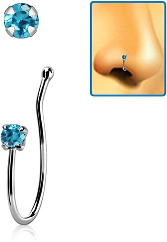 iJewelry2 من الفضة الإسترليني للشفاه والأنف غير المثقوبة، حلقة على شكل عظمة دائرية ملونة من CZ in Kuwait
