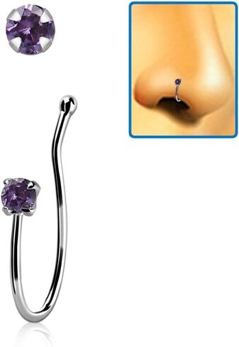 iJewelry2 من الفضة الإسترليني للشفاه والأنف غير المثقوبة، حلقة على شكل عظمة دائرية ملونة من CZ in Kuwait