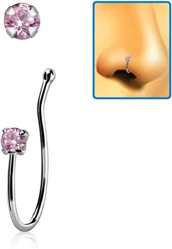 iJewelry2 من الفضة الإسترليني للشفاه والأنف غير المثقوبة، حلقة على شكل عظمة دائرية ملونة من CZ in Kuwait