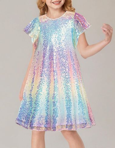 GRACE KARIN Girls Sequin Party Dress Multicolored Kids Fancy Formal Prom Sparkly Pageant Graduation Spring Summer Midi Dresses Size 8-10 in Saudi Arabia
