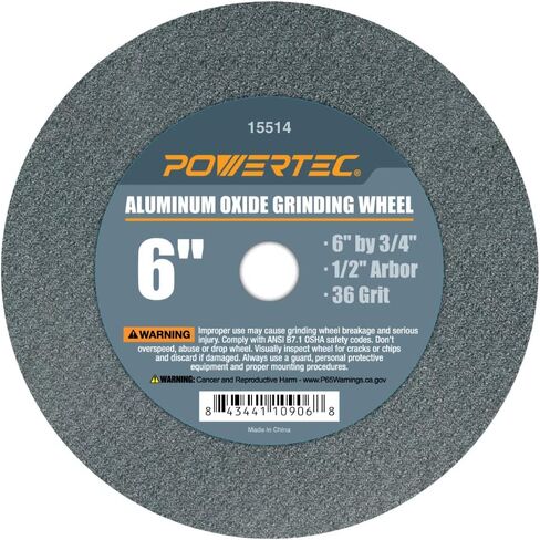 POWERTEC 15546 Bench and Pedestal Grinding Wheels, 6 Inch x 3/4 Inch, 1/2 Arbor, 36/80 Grits Assorted, Aluminum Oxide Bench Grinder Wheel for Bench Grinder, 2 PK in Saudi Arabia