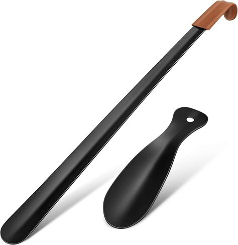 16.5 Inch Long Shoe Horn Metal - Long Handled Shoehorn Stainless Steel - 2 Pack Shoe Horns with Handle for Boots (Black) in Saudi Arabia