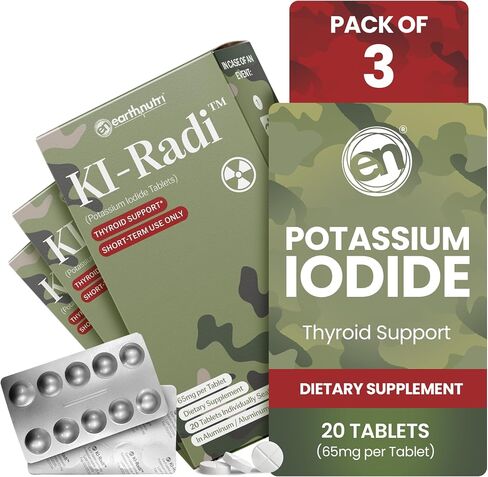 EarthNutri KI-Radi™ Potassium Iodide Tablets 65 mg (20 Tablets) in Foil-Foil Blister Seal Packaging - Potassium Iodine Tablet Supplement in Saudi Arabia