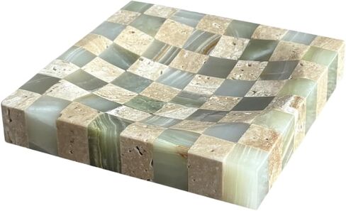 Marble Stone Green Onyx with Travertine Checkerboard Square Small Splicing Mosaic Tray Jewelry Dish (Green and Beige) in Saudi Arabia