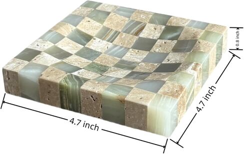 Marble Stone Green Onyx with Travertine Checkerboard Square Small Splicing Mosaic Tray Jewelry Dish (Green and Beige) in Saudi Arabia