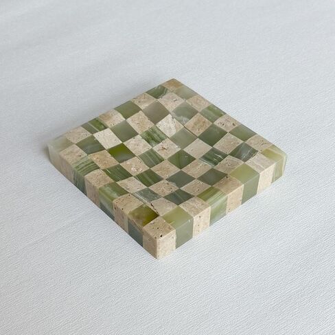 Marble Stone Green Onyx with Travertine Checkerboard Square Small Splicing Mosaic Tray Jewelry Dish (Green and Beige) in Saudi Arabia