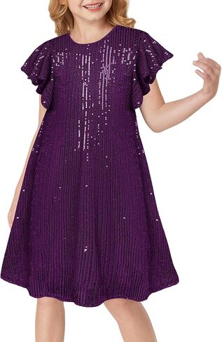 GRACE KARIN Girl's Sequin Midi Dress 2024 Short Flutter Sleeve Spring Summer Party Dress,7-8 Years,Light Blue in Saudi Arabia