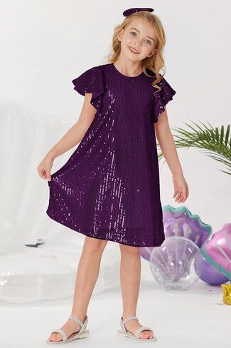 GRACE KARIN Girl's Sequin Midi Dress 2024 Short Flutter Sleeve Spring Summer Party Dress,7-8 Years,Light Blue in Saudi Arabia