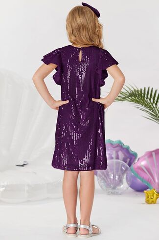 GRACE KARIN Girl's Sequin Midi Dress 2024 Short Flutter Sleeve Spring Summer Party Dress,7-8 Years,Light Blue in Saudi Arabia