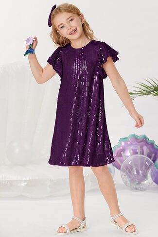 GRACE KARIN Girl's Sequin Midi Dress 2024 Short Flutter Sleeve Spring Summer Party Dress,7-8 Years,Light Blue in Saudi Arabia