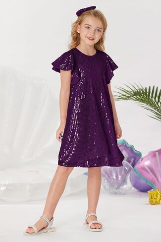 GRACE KARIN Girl's Sequin Midi Dress 2024 Short Flutter Sleeve Spring Summer Party Dress,7-8 Years,Light Blue in Saudi Arabia