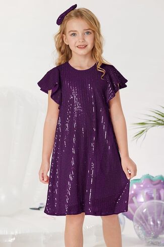 GRACE KARIN Girl's Sequin Midi Dress 2024 Short Flutter Sleeve Spring Summer Party Dress,7-8 Years,Light Blue in Saudi Arabia