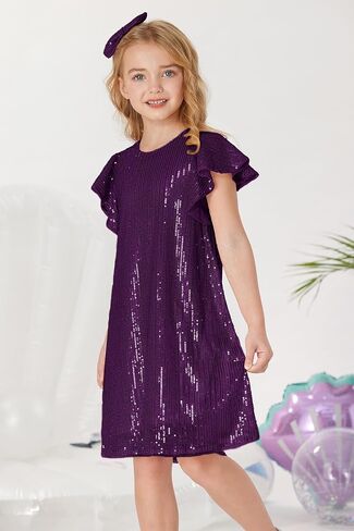 GRACE KARIN Girl's Sequin Midi Dress 2024 Short Flutter Sleeve Spring Summer Party Dress,7-8 Years,Light Blue in Saudi Arabia