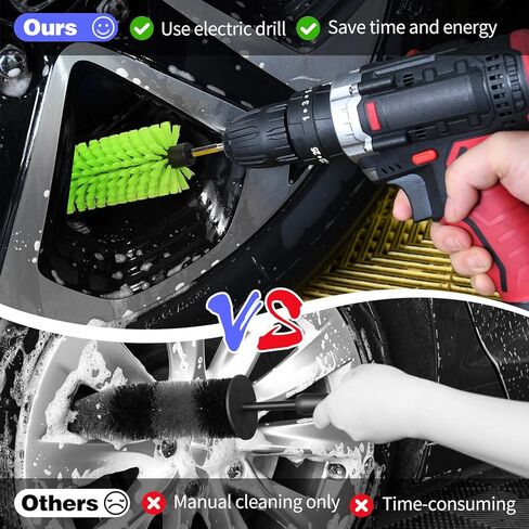 Wheel Brush, Soft Drill Wheel Cleaner Brush, Highly Dense and Durable Car Cleaning Brush for Wheels, Rims, Engines, Exhaust(1 Pack Drill Wheel Brush) in Kuwait