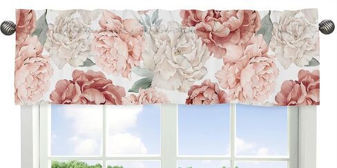 Sweet Jojo Designs Burgundy and Pink Watercolor Floral Window Treatment Valance - Blush, Maroon, Wine, Rose, Green and White Shabby Chic Flower Farmhouse in Saudi Arabia