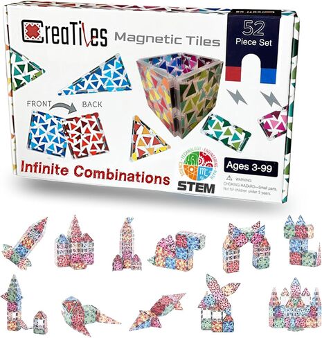 Creatiles Rainbow Mosaic Magnetic Tiles: 52 Pieces Modern Colors, STEM Education - Vibrant Building Blocks Toy for Imaginative Play and Learning - Best Gift for Kids Ages 3 4 5 6 7 8 9 10+ in Kuwait