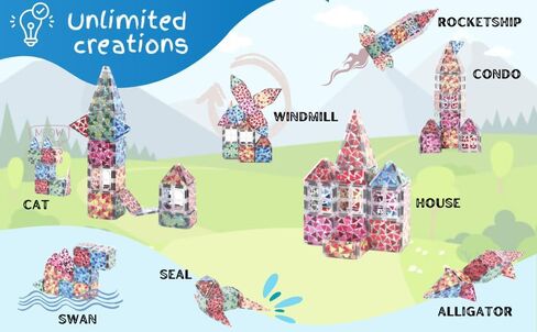 Creatiles Rainbow Mosaic Magnetic Tiles: 52 Pieces Modern Colors, STEM Education - Vibrant Building Blocks Toy for Imaginative Play and Learning - Best Gift for Kids Ages 3 4 5 6 7 8 9 10+ in Kuwait