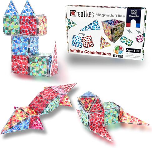 Creatiles Rainbow Mosaic Magnetic Tiles: 52 Pieces Modern Colors, STEM Education - Vibrant Building Blocks Toy for Imaginative Play and Learning - Best Gift for Kids Ages 3 4 5 6 7 8 9 10+ in Kuwait