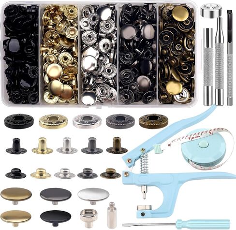 507PCS Snap Fasteners Kit, 15mm Leather Snap Fasteners Kit, Sewing Snaps, 304 Stainless Steel Button Snaps Press Studs with 6 Setter Tools, 5 Color Leather Snaps for Clothes, Jackets, Bracelets, Bags in Saudi Arabia