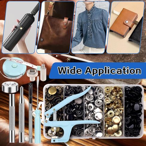 507PCS Snap Fasteners Kit, 15mm Leather Snap Fasteners Kit, Sewing Snaps, 304 Stainless Steel Button Snaps Press Studs with 6 Setter Tools, 5 Color Leather Snaps for Clothes, Jackets, Bracelets, Bags in Saudi Arabia