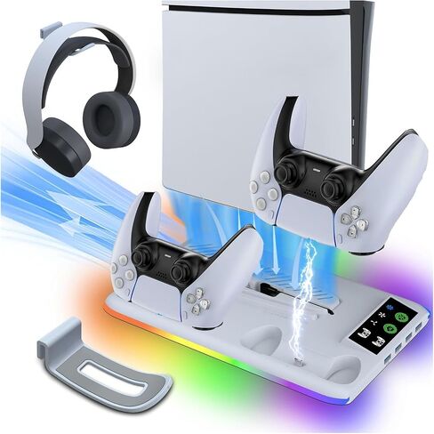 PS5 Wall Mount Kit with Charging Station for PS5 All Models, PS5 Slim Consoles, PS5 Wall Shelf Stand Holder Compatible with Playstation 5, Dual Controller Charger and Headphone Hanger in Saudi Arabia