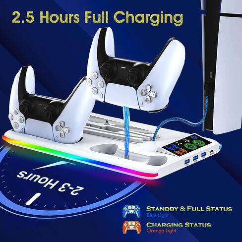 PS5 Wall Mount Kit with Charging Station for PS5 All Models, PS5 Slim Consoles, PS5 Wall Shelf Stand Holder Compatible with Playstation 5, Dual Controller Charger and Headphone Hanger in Saudi Arabia