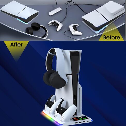 PS5 Wall Mount Kit with Charging Station for PS5 All Models, PS5 Slim Consoles, PS5 Wall Shelf Stand Holder Compatible with Playstation 5, Dual Controller Charger and Headphone Hanger in Saudi Arabia