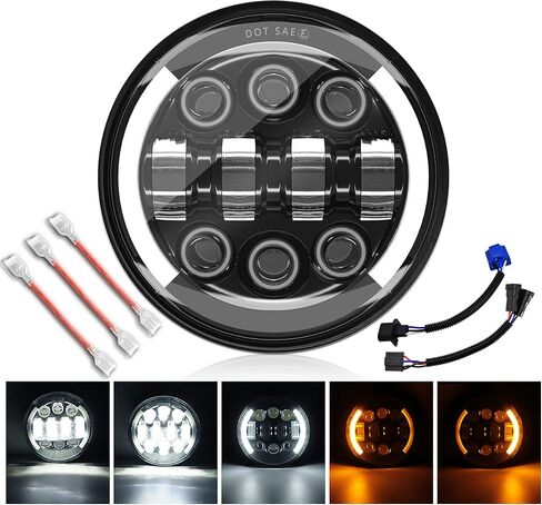 مصباح أمامي MONDEVIEW 5-3/4 5.75 LED للدراجة النارية 3500LM مصباح أمامي مستدير Hi/Lo Beam Crescent DRL Harley Davidson إشارات الانعطاف العنبر 5 نماذج لـ Sportster Dyna Low Rider Street Bob lron 883 حزمة من 1 in Kuwait