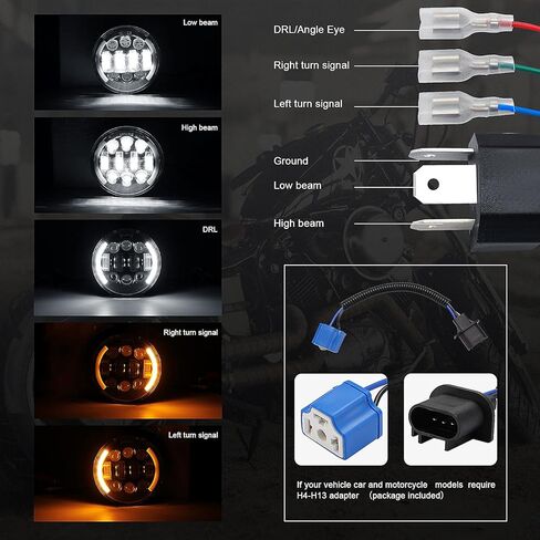مصباح أمامي MONDEVIEW 5-3/4 5.75 LED للدراجة النارية 3500LM مصباح أمامي مستدير Hi/Lo Beam Crescent DRL Harley Davidson إشارات الانعطاف العنبر 5 نماذج لـ Sportster Dyna Low Rider Street Bob lron 883 حزمة من 1 in Kuwait