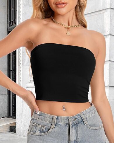 Tube Tops for Women Strapless Slim Fit Crop Tops Y2K Going Out Bandeau Shirts Summer Outfits in Kuwait