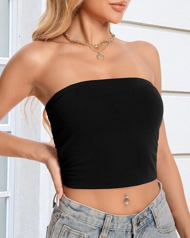 Tube Tops for Women Strapless Slim Fit Crop Tops Y2K Going Out Bandeau Shirts Summer Outfits in Kuwait