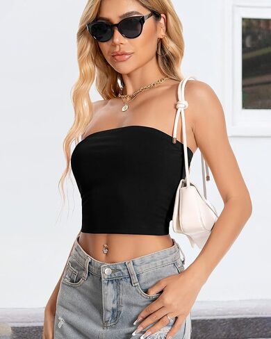 Tube Tops for Women Strapless Slim Fit Crop Tops Y2K Going Out Bandeau Shirts Summer Outfits in Kuwait