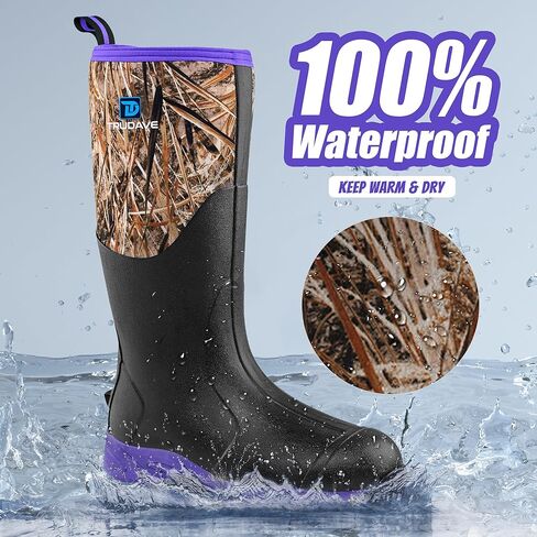 Trudave Rubber Boots for Women with Steel Shank, Waterproof Insulated Mud Rain Boots, 6mm Neoprene Anti-slip Outdoor Work Boots, Size 6-11 in Kuwait