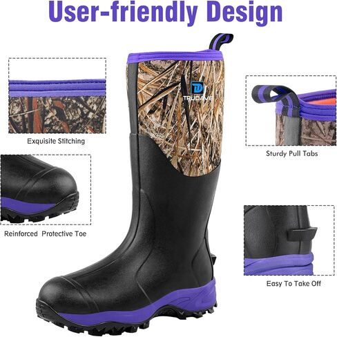 Trudave Rubber Boots for Women with Steel Shank, Waterproof Insulated Mud Rain Boots, 6mm Neoprene Anti-slip Outdoor Work Boots, Size 6-11 in Kuwait