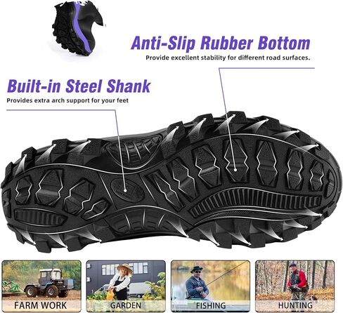 Trudave Rubber Boots for Women with Steel Shank, Waterproof Insulated Mud Rain Boots, 6mm Neoprene Anti-slip Outdoor Work Boots, Size 6-11 in Kuwait