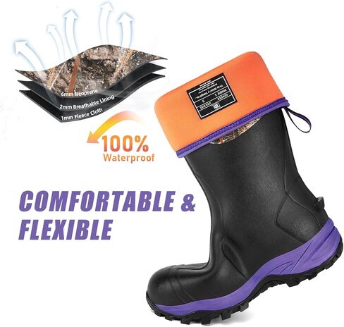 Trudave Rubber Boots for Women with Steel Shank, Waterproof Insulated Mud Rain Boots, 6mm Neoprene Anti-slip Outdoor Work Boots, Size 6-11 in Kuwait